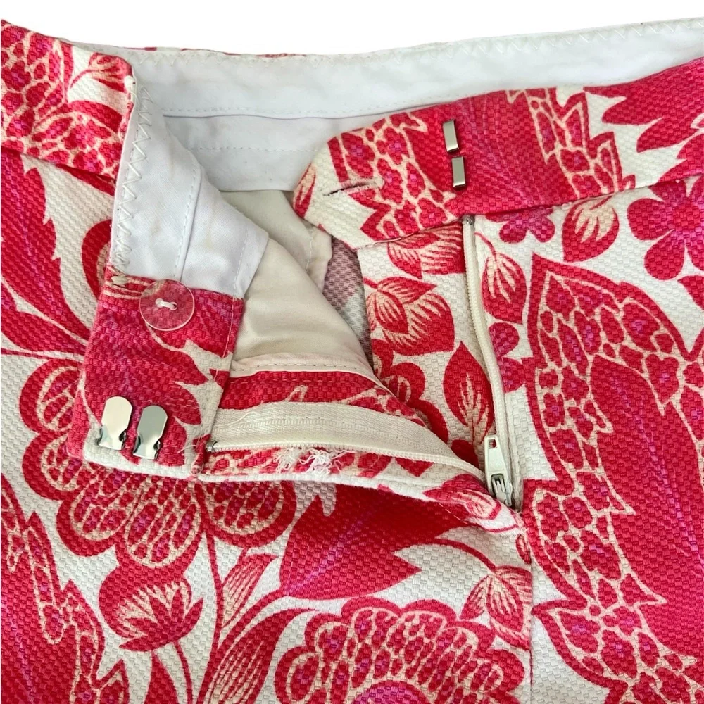 KENAR women’s pink and white floral paisley textured cotton shorts size 6